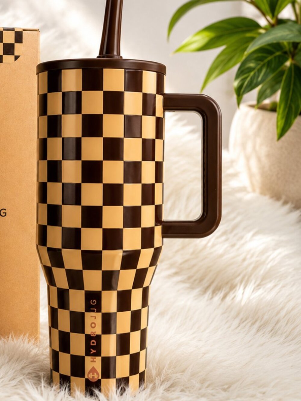 HydroJug 40oz Traveler Tumbler Brown Checkered Print – New